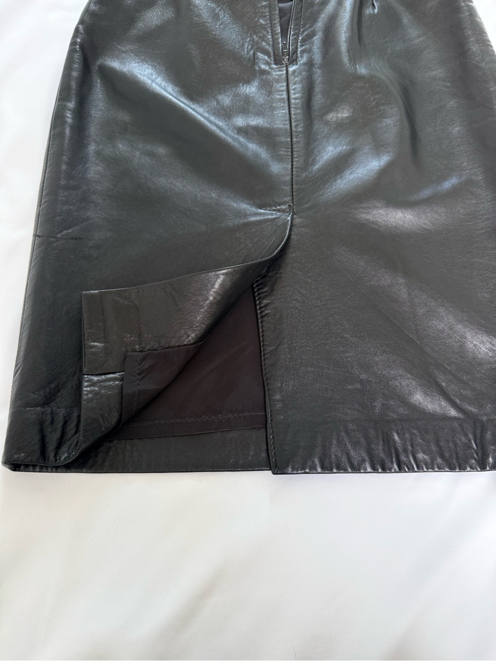 Vintage Neto Genuine Leather Pencil Skirt Black Classic 90s Lined Back Slit - Picture 8 of 12